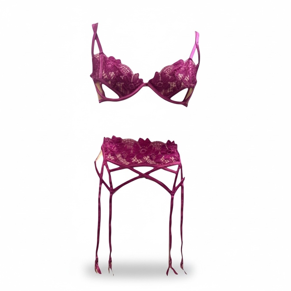 For Love & Lemons Aimee Bra Garter Set Lace Lingerie NWT Size Medium ❤️ - Picture 1 of 3